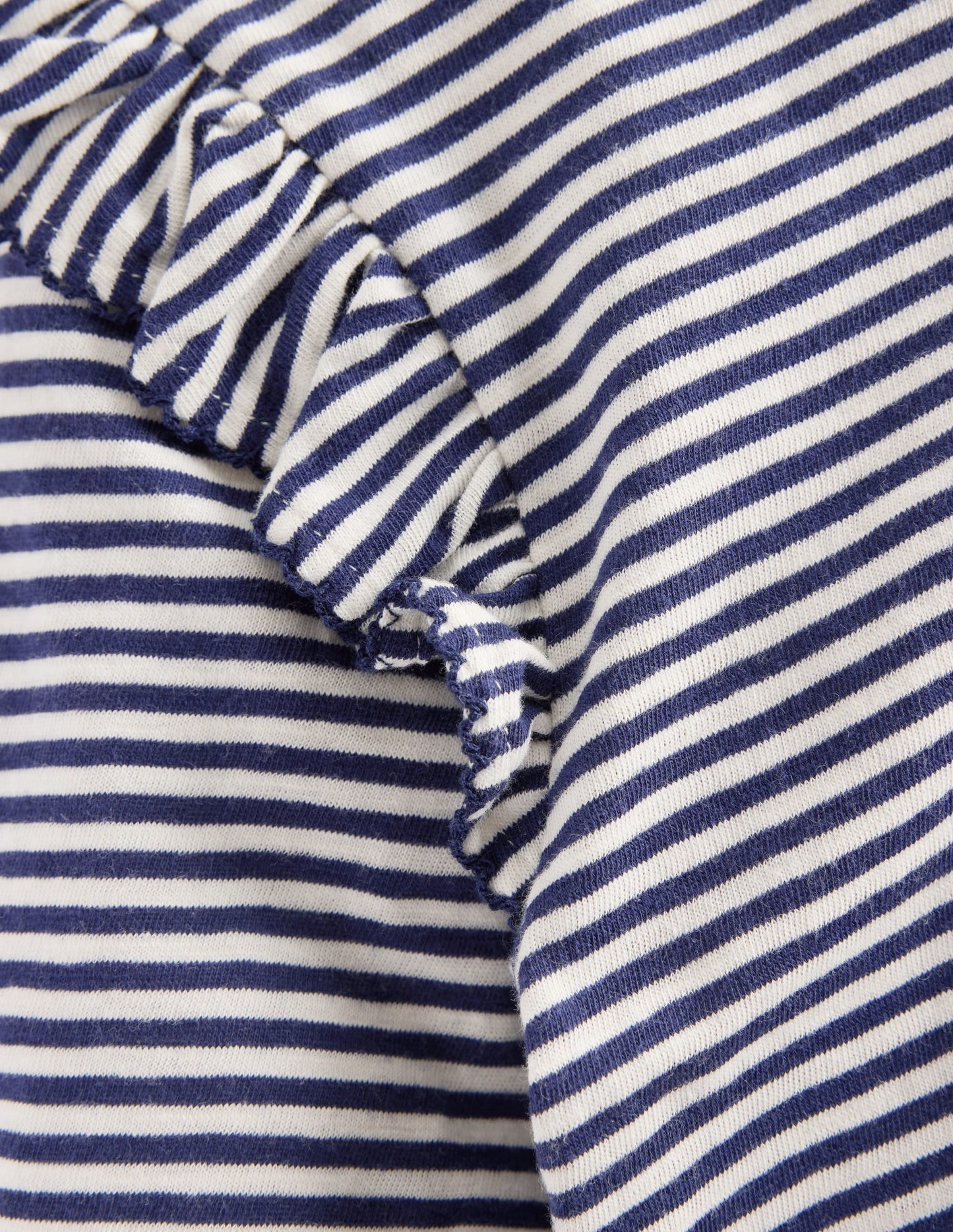 Frill Sleeve Slub Top-Soft Ivory/College Navy