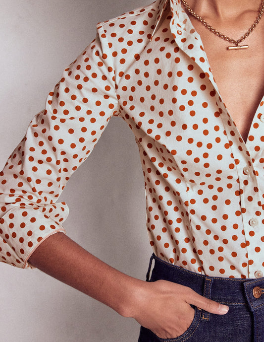 Saskia Stretch Cotton Shirt-Cognac, Painted Dot