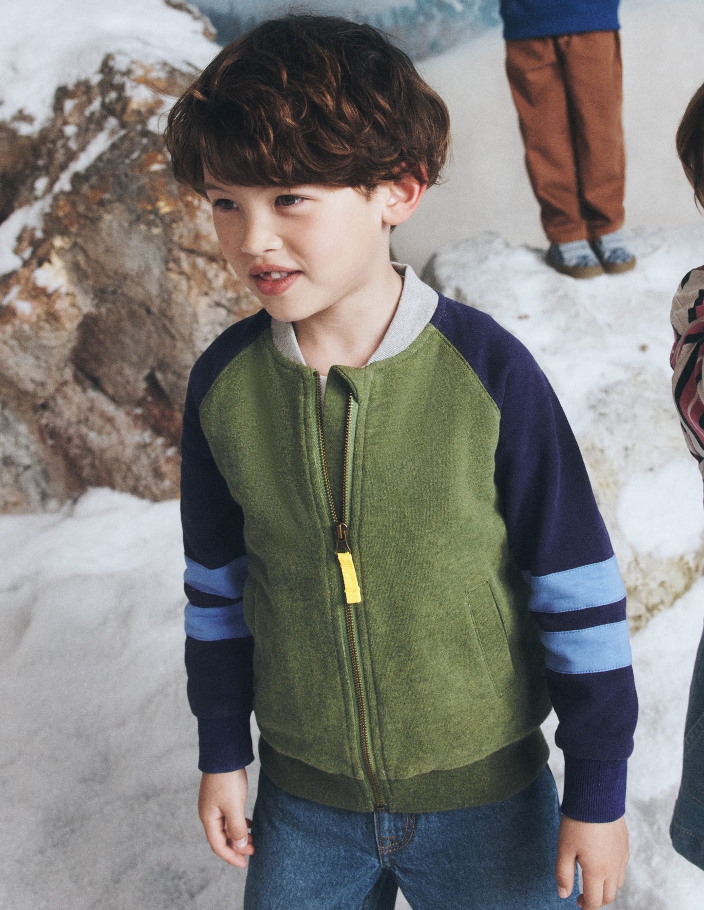 Fleece Lined Bomber-Green / Blue Colourblock