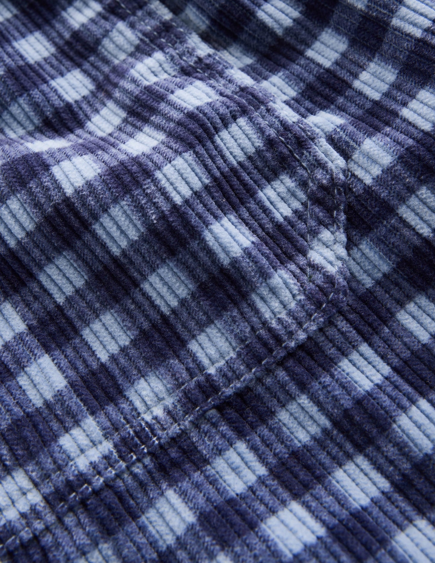 Pull-on Cord Trousers-Faded Denim Gingham