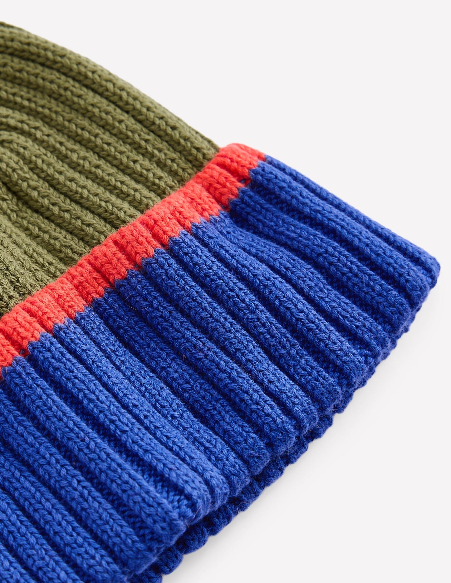 Boy's Cotton Ribbed Beanie-Olive Colourblock