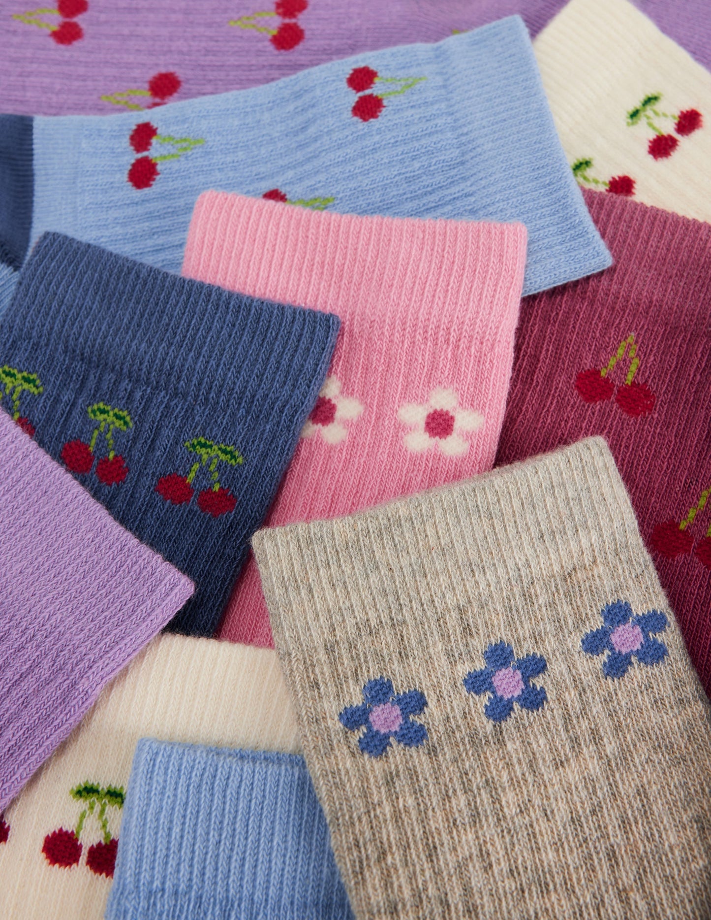 7 Pack Ribbed Socks-Fun Cherries