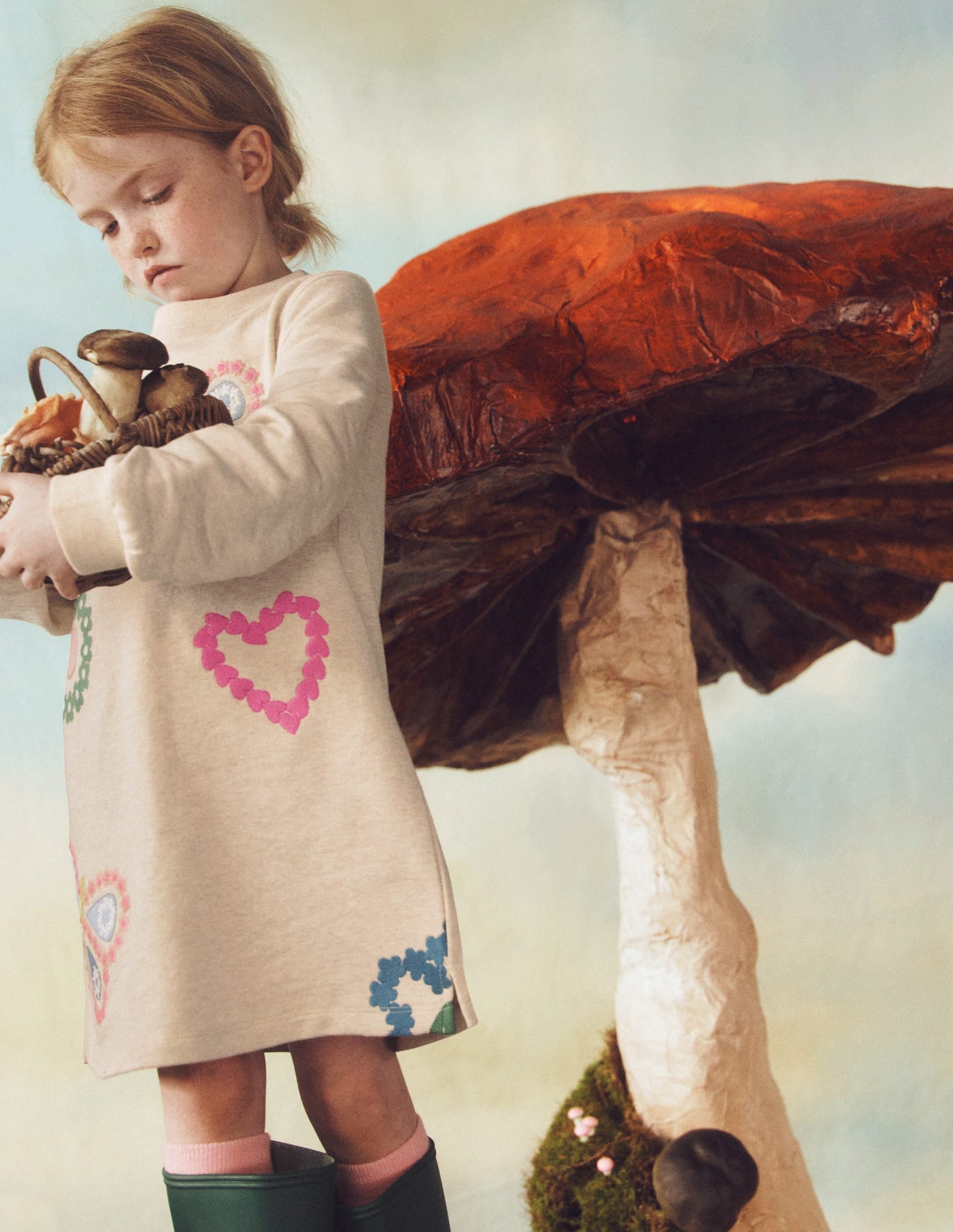 Ida Sweatshirt Appliqué Dress-Oatmeal Butterlies
