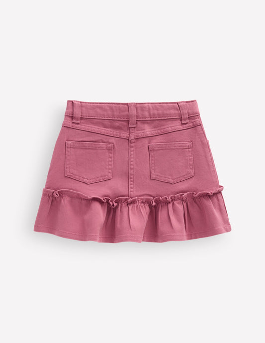 Frill Hem Denim Skirt-Pink Heather