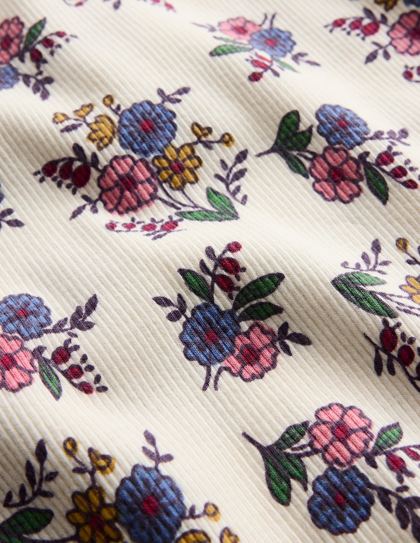 Ribbed Long Sleeve T-Shirt-Soft Ivory Ditsy Floral