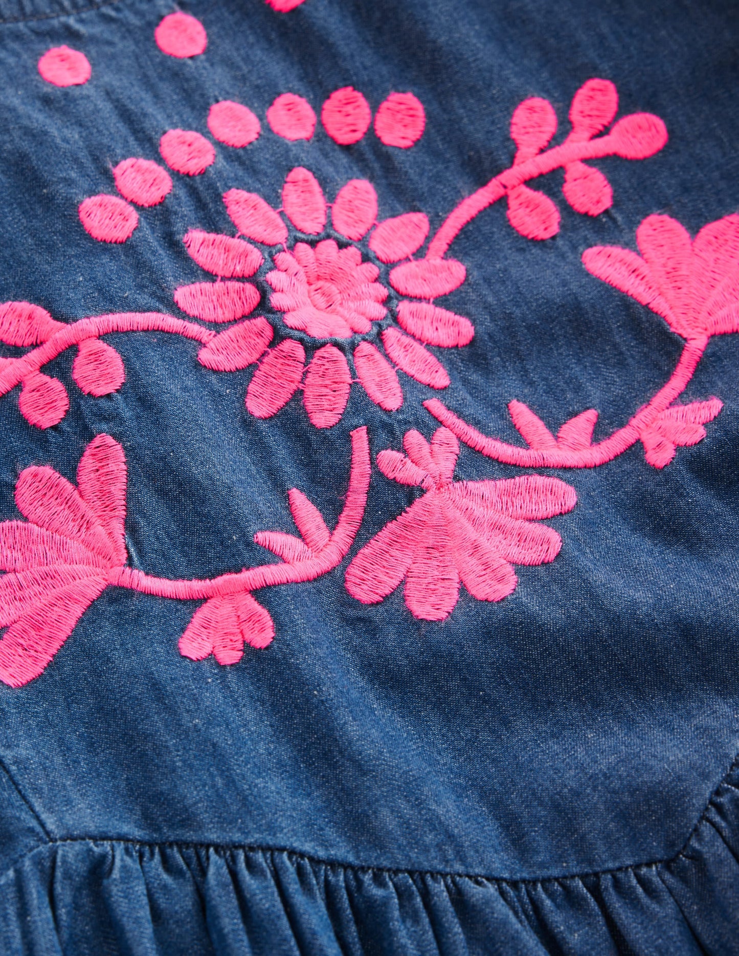 Celia Wing Sleeve Dress-Denim Pink Embroidery