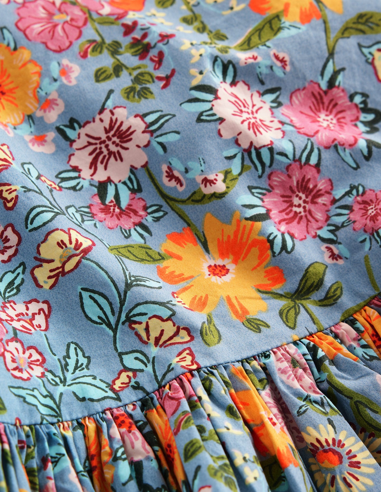 Long Sleeve Bubble Hem Dress-Blue Multi Floral