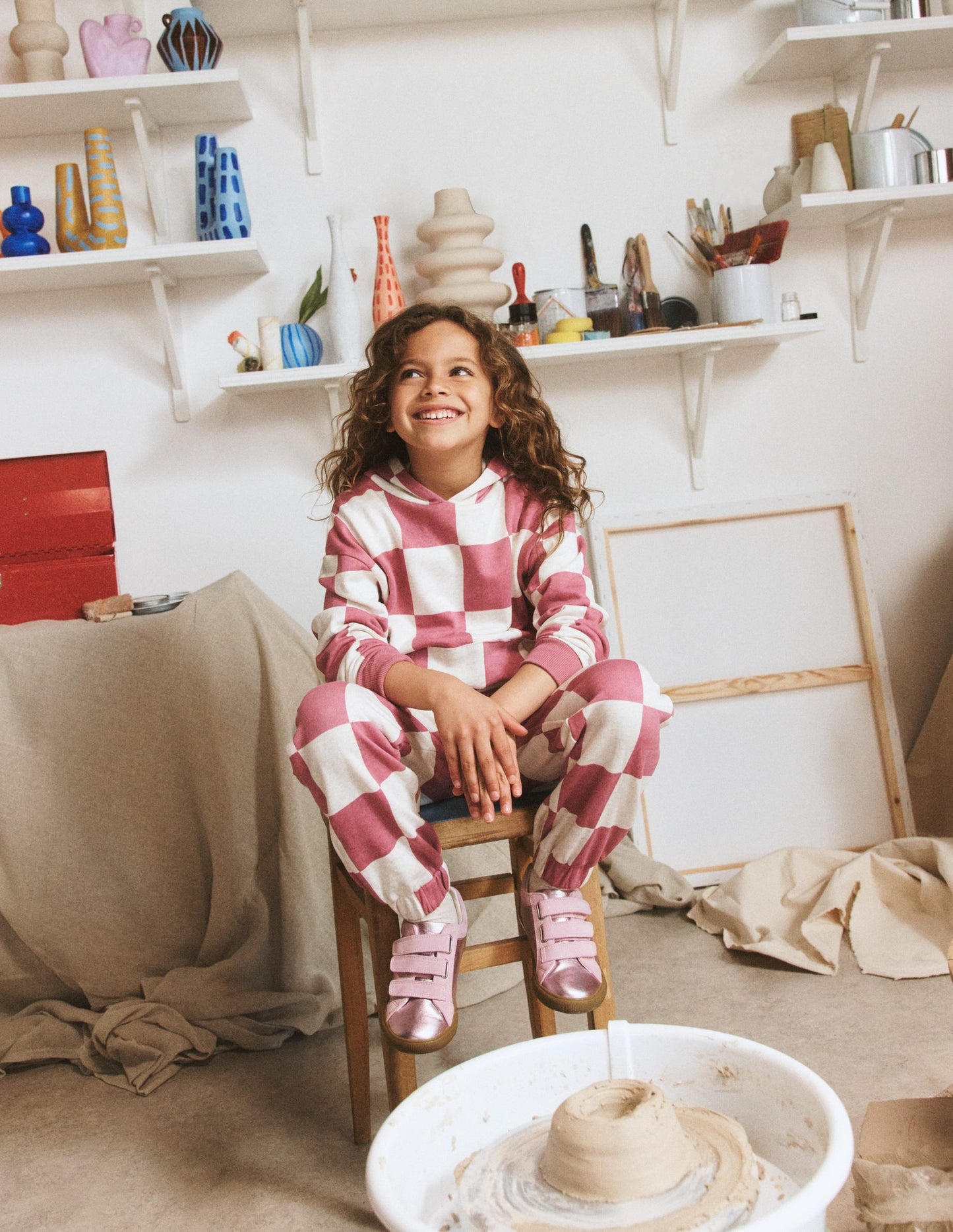 Fun Print Hoodie-Pink Checkerboard
