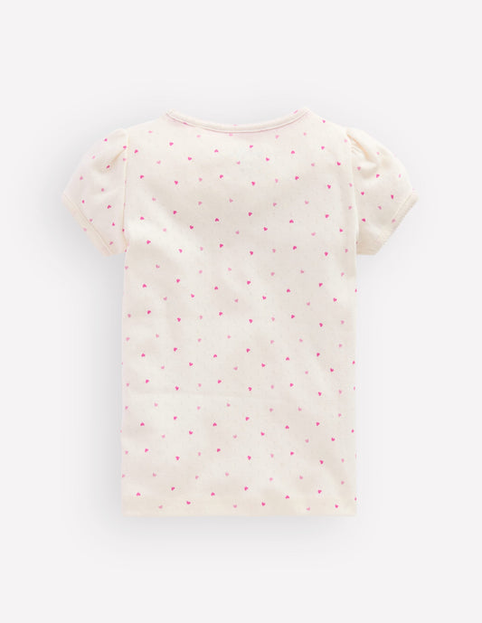 Short Sleeve Pointelle Top-Pink Hearts