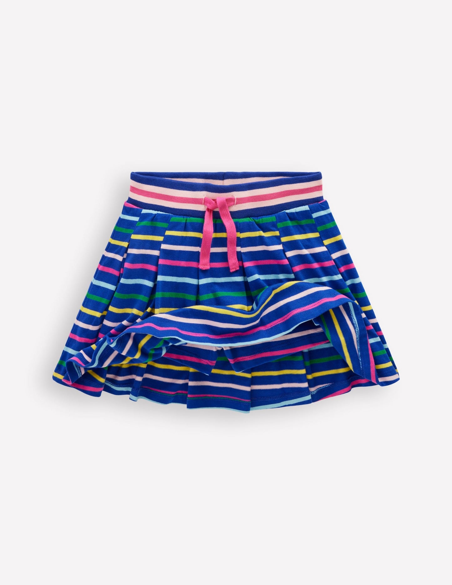 Pleated Jersey Skort-Navy Rainbow Stripe