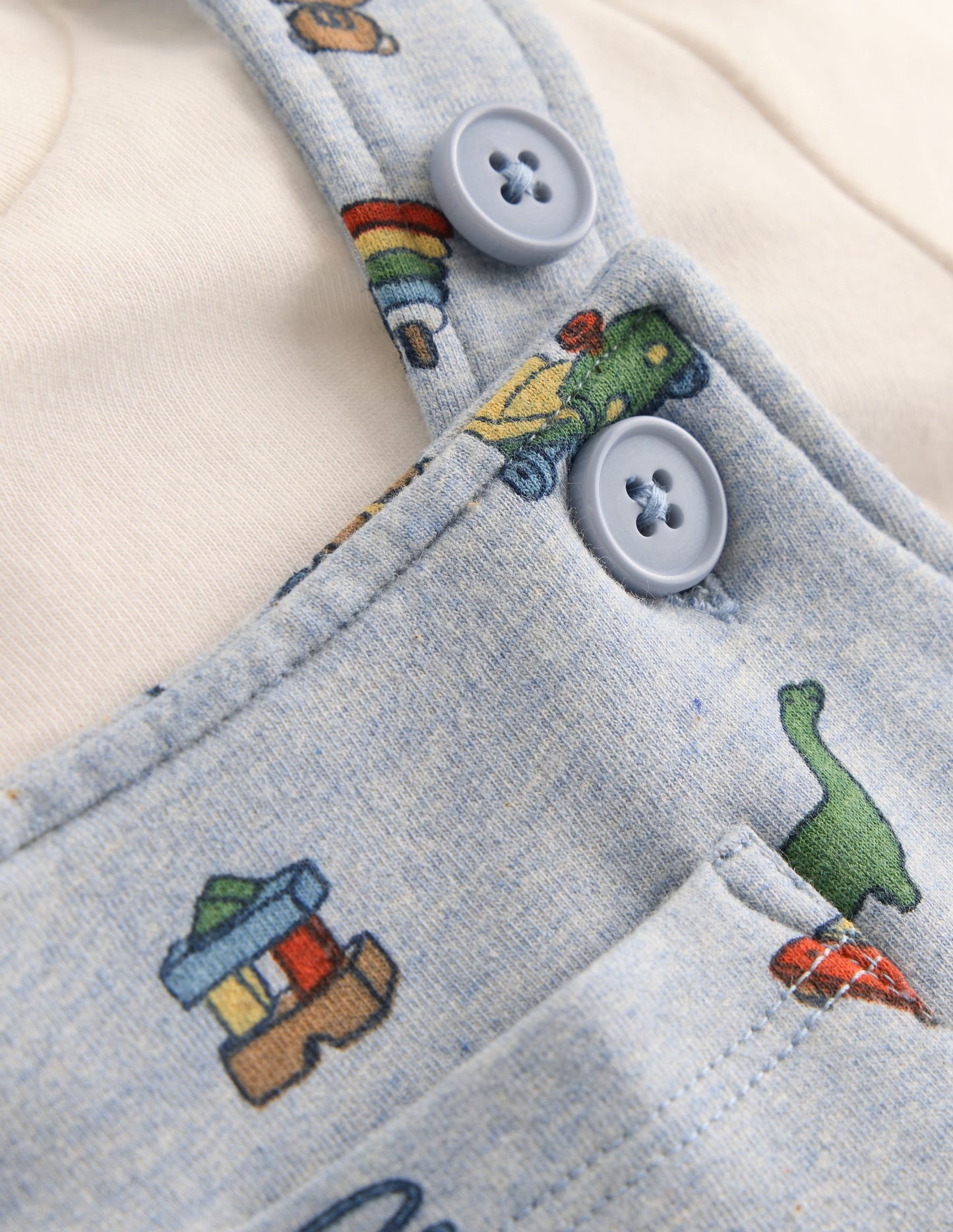 Jersey Dungarees Set-Blue Marl Playroom Print