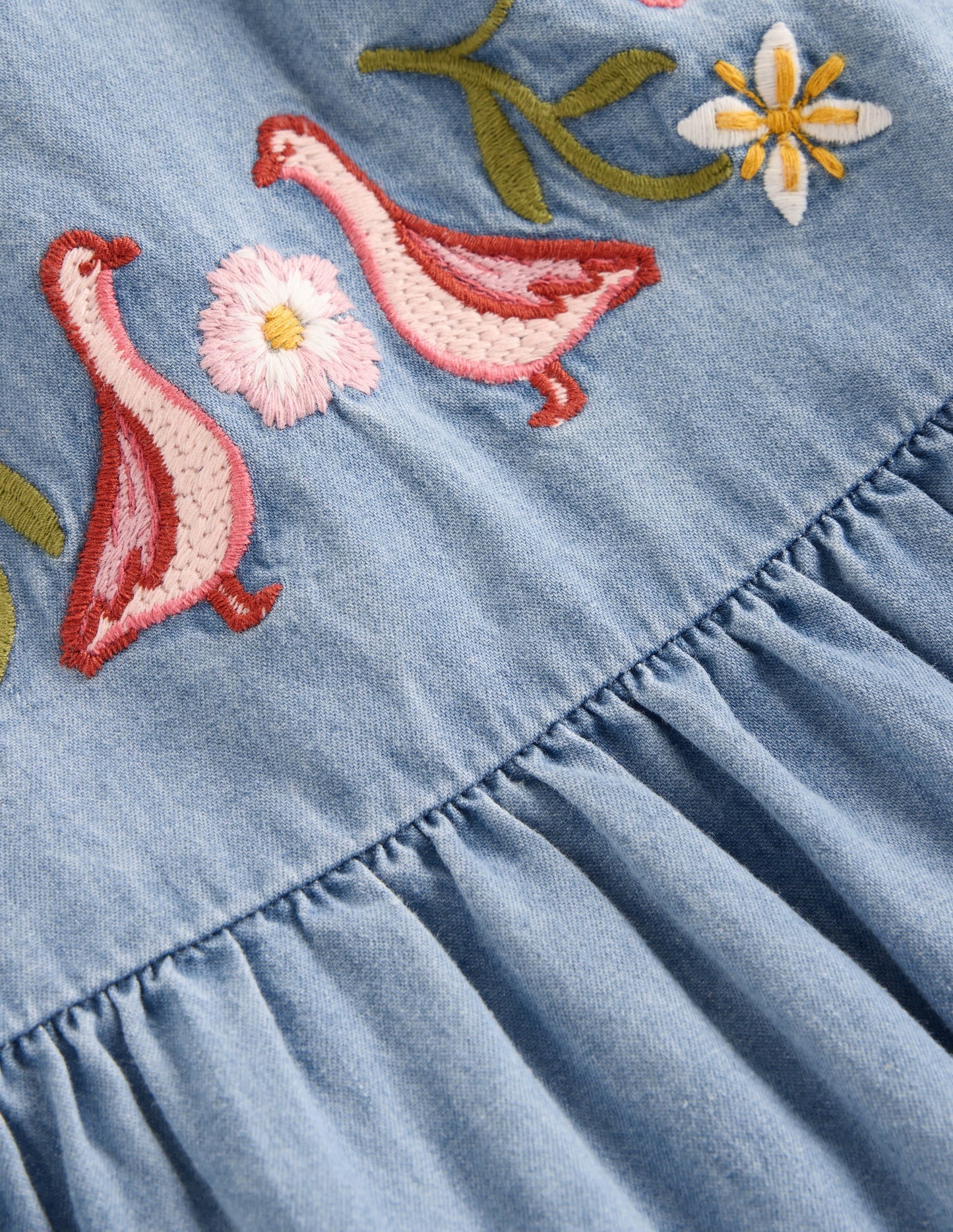 Embroidered Pinny Dress Set-Embroidered Chambray