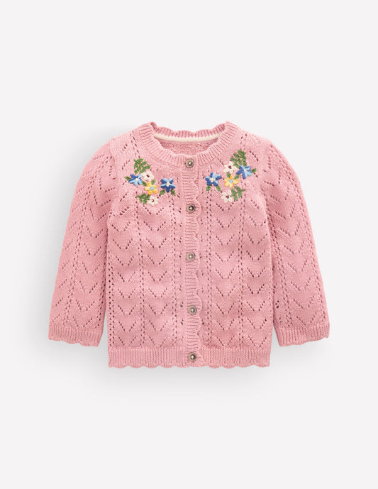Embroidered Cotton Cardigan-Vintage Pink Mini Embroidered