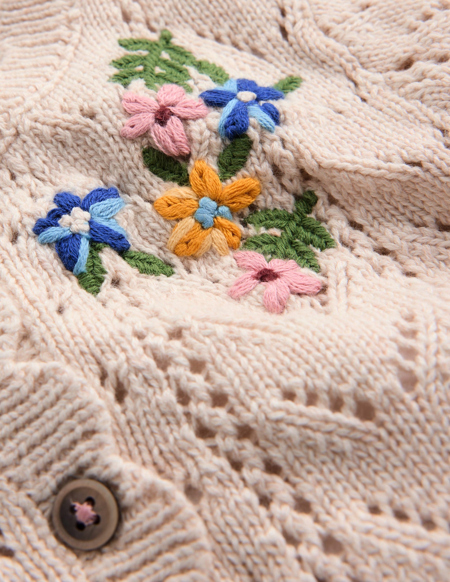 Embroidered Cotton Cardigan-Ecru Marl Mini Embroidered