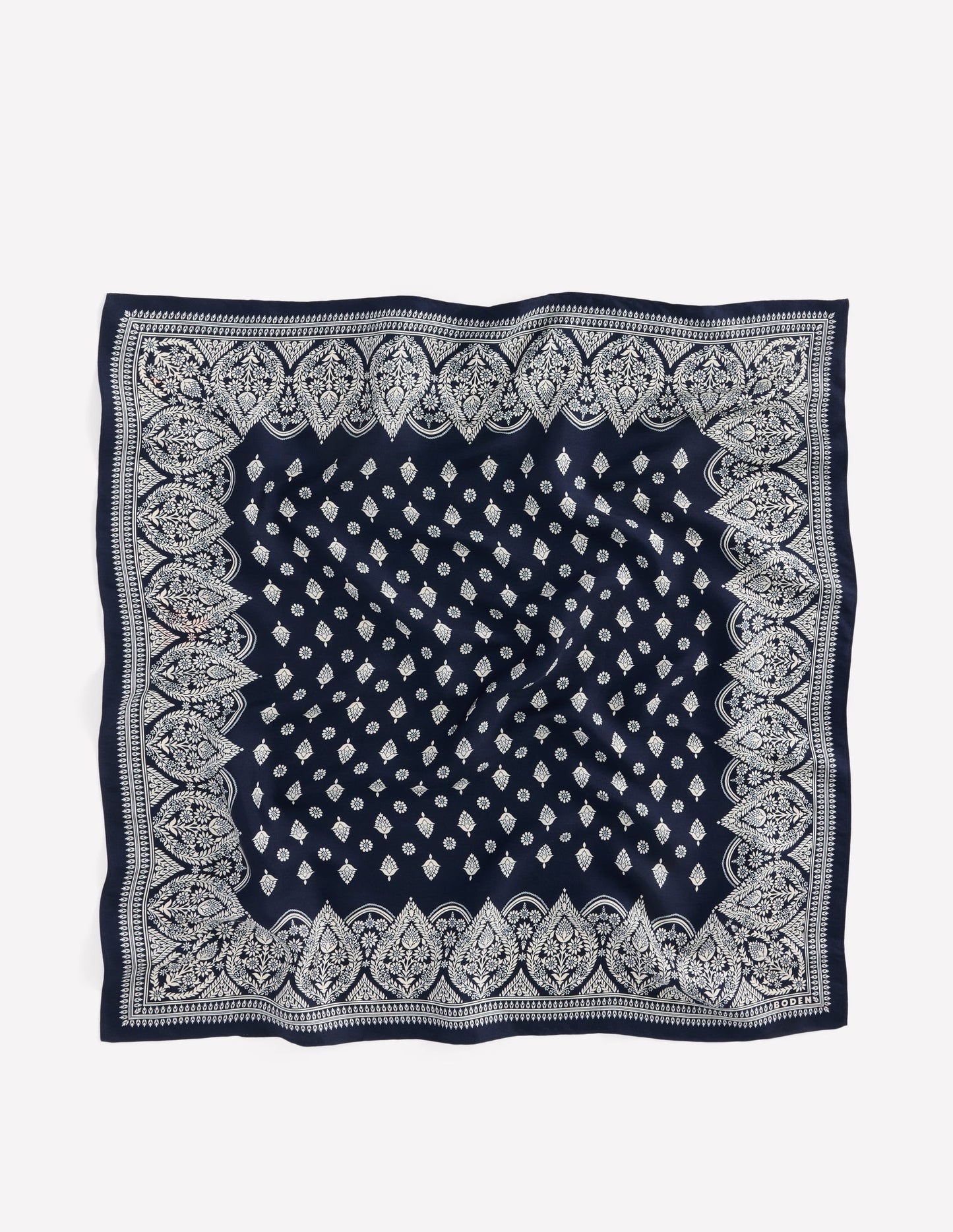 Elisabeth Silk Square Scarf-French Navy, Ornate Gardenia