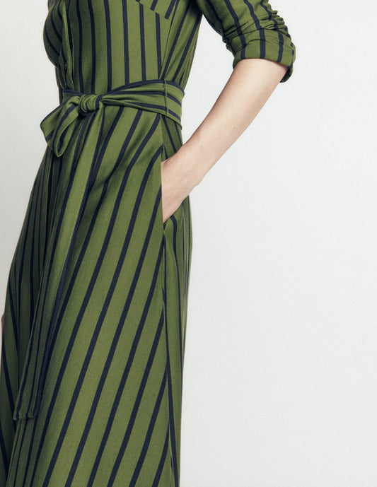 Marcia Jersey Shirt Dress-Chive and Navy Stripe