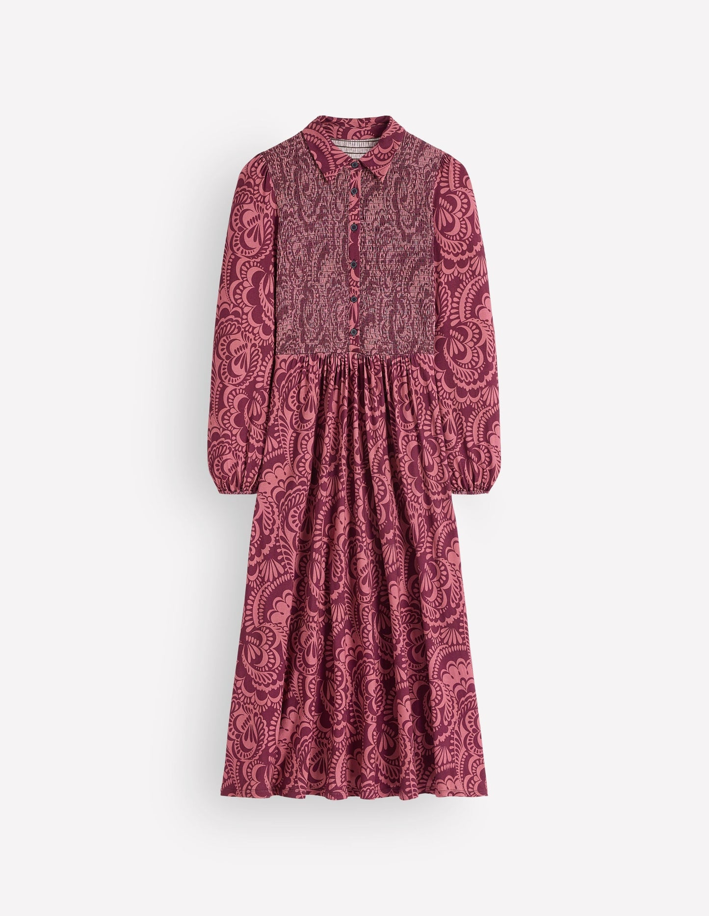 Smocked Jersey Dress-Maroon, Flourishing Medley