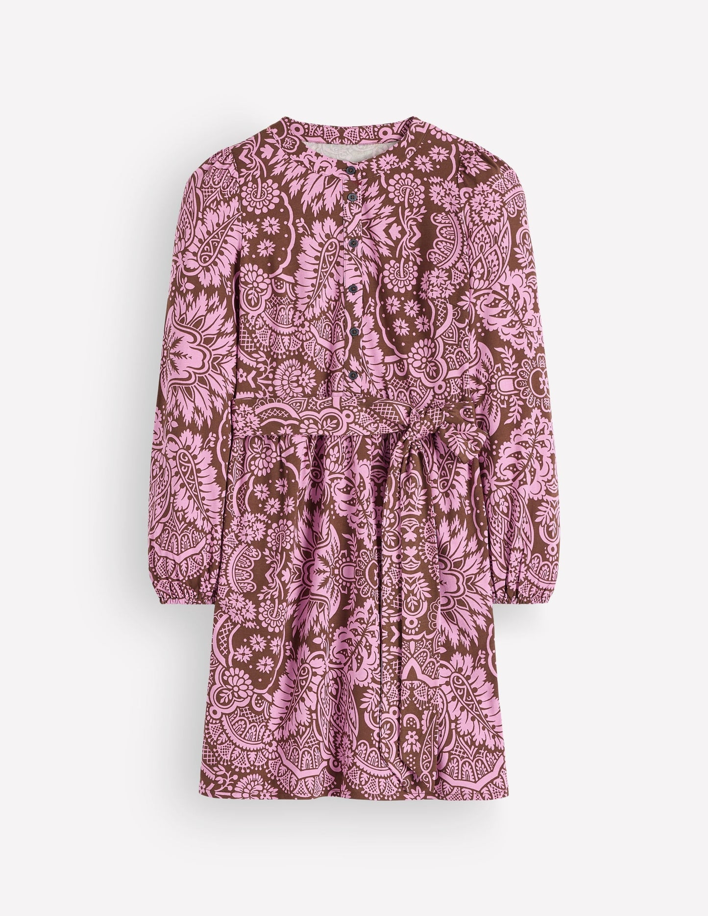 Adele Belted Jersey Dress-Raw Umber, Arabesque Meadows
