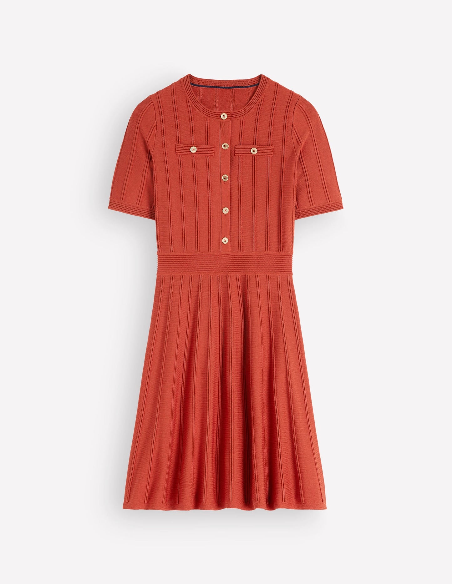 Button Front Stitch Dress-Burnt Orange