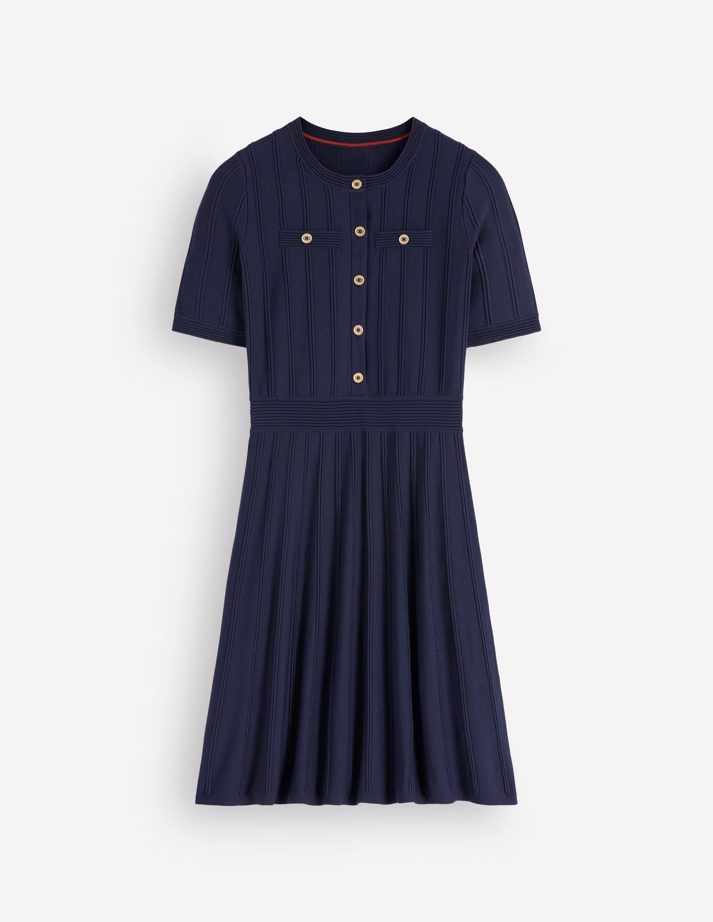 Button Front Stitch Dress-Navy