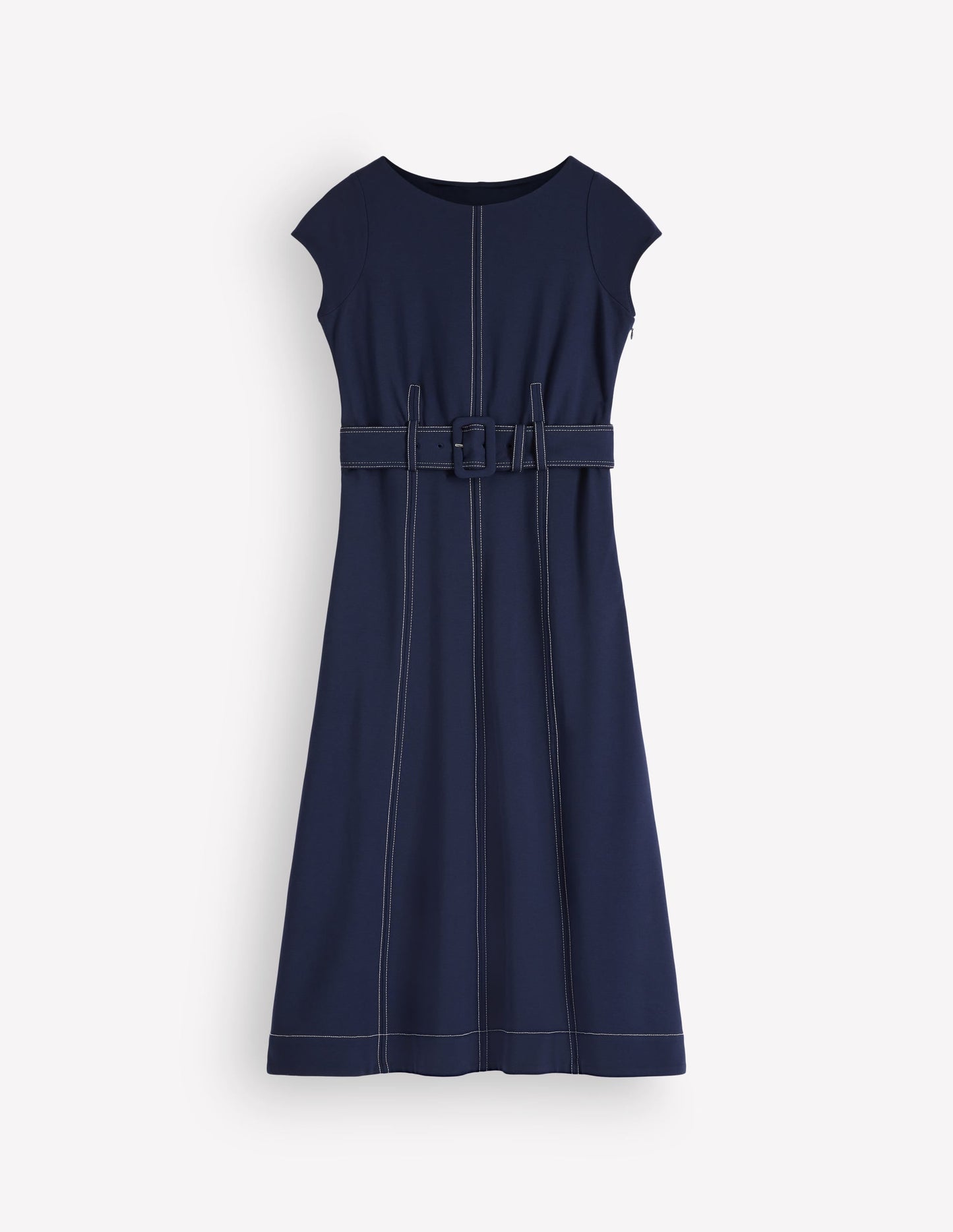 Topstitch Ponte Midi Dress-Navy