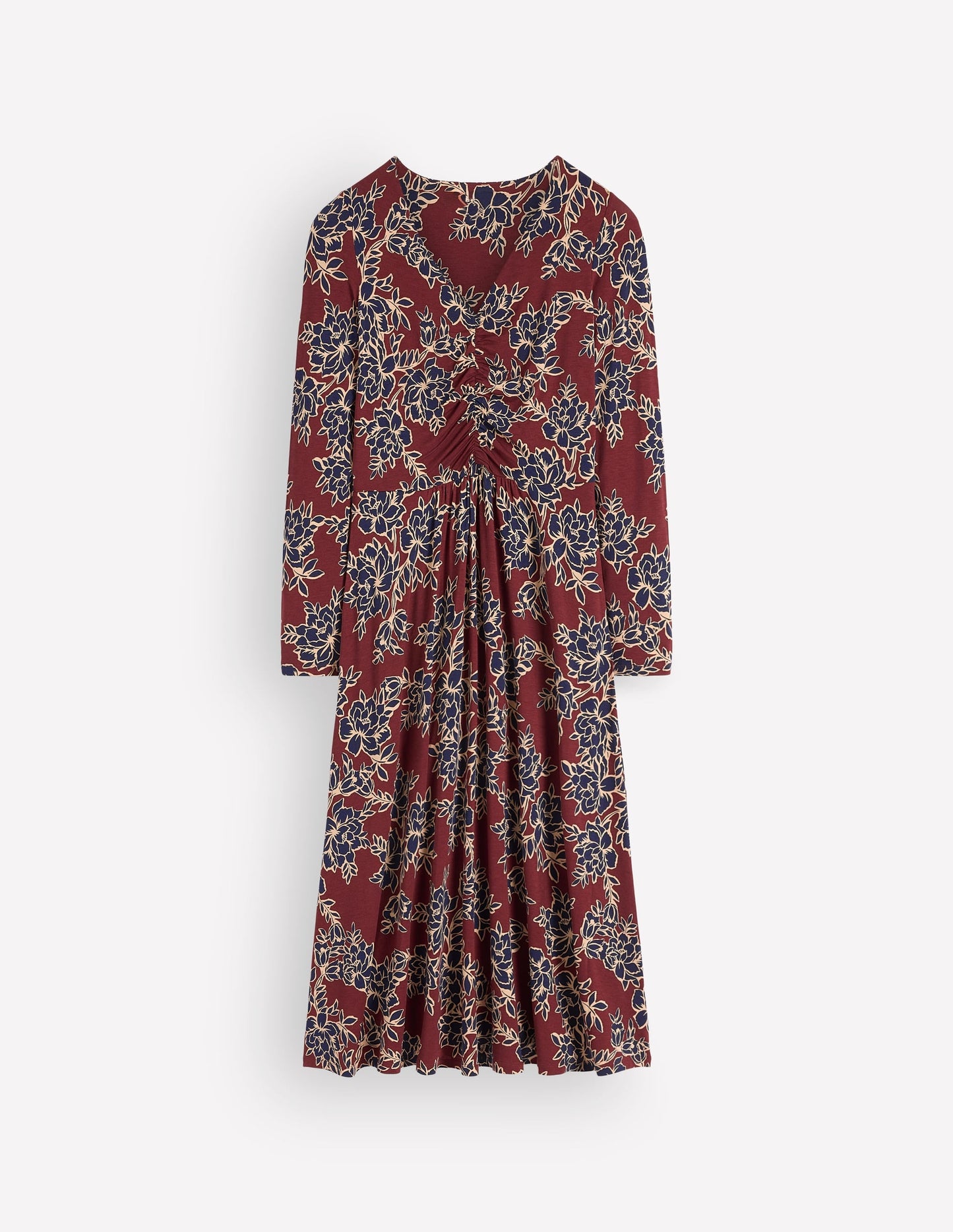 Jasmine Ruched Jersey Dress-Roasted Brown, Enchanted Peony