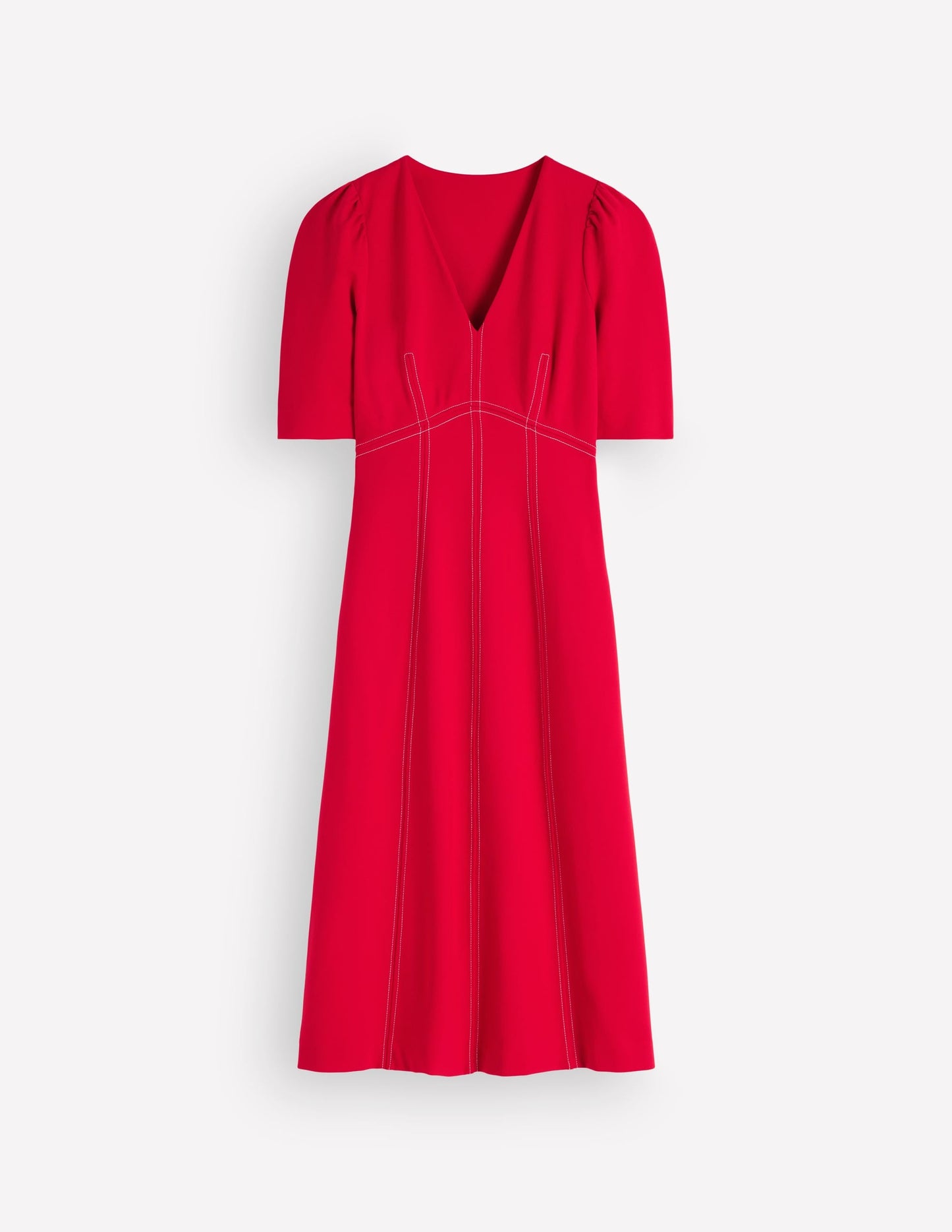 Puff Sleeve Ponte Midi Dress-Merida Red