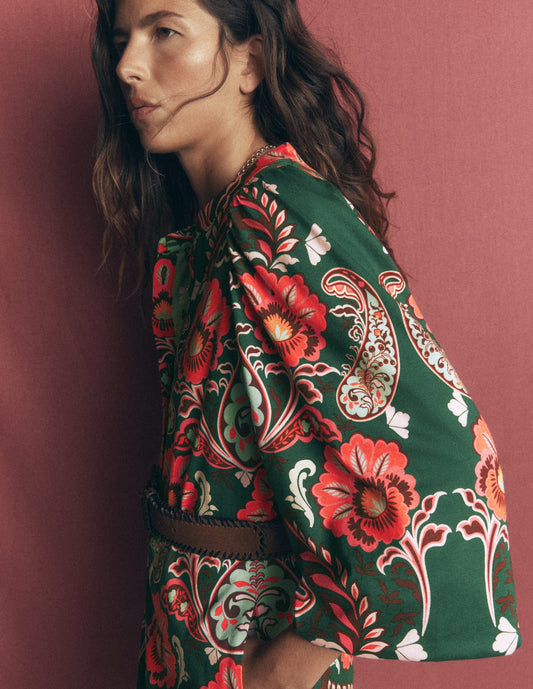 Eli Belted Jersey Midi Dress-Hunter Green, Bohemia Dream