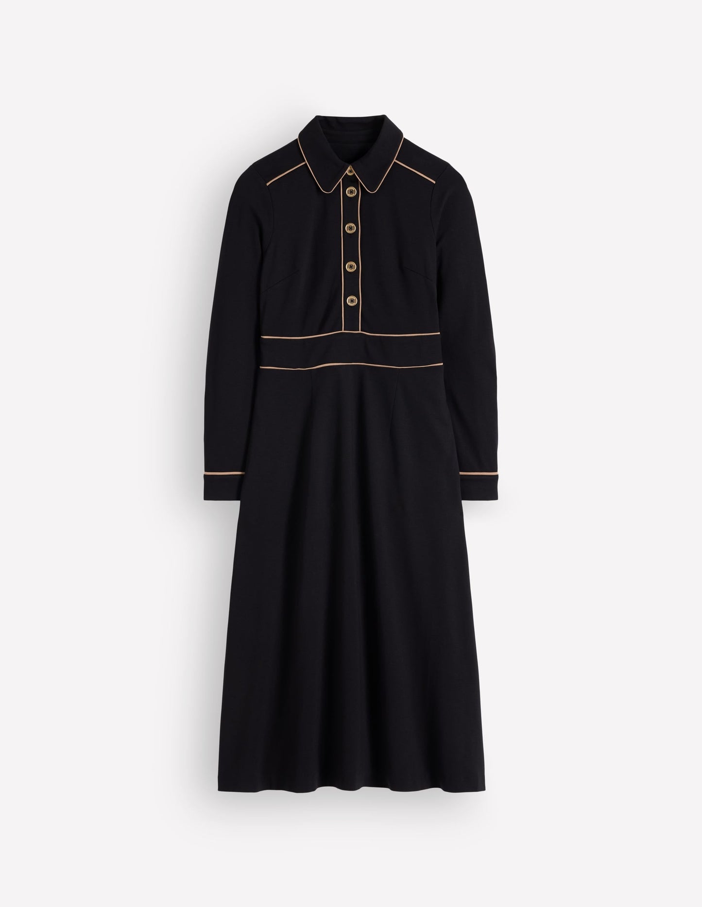 Etta Piping Detail Ponte Dress-Black, Camel