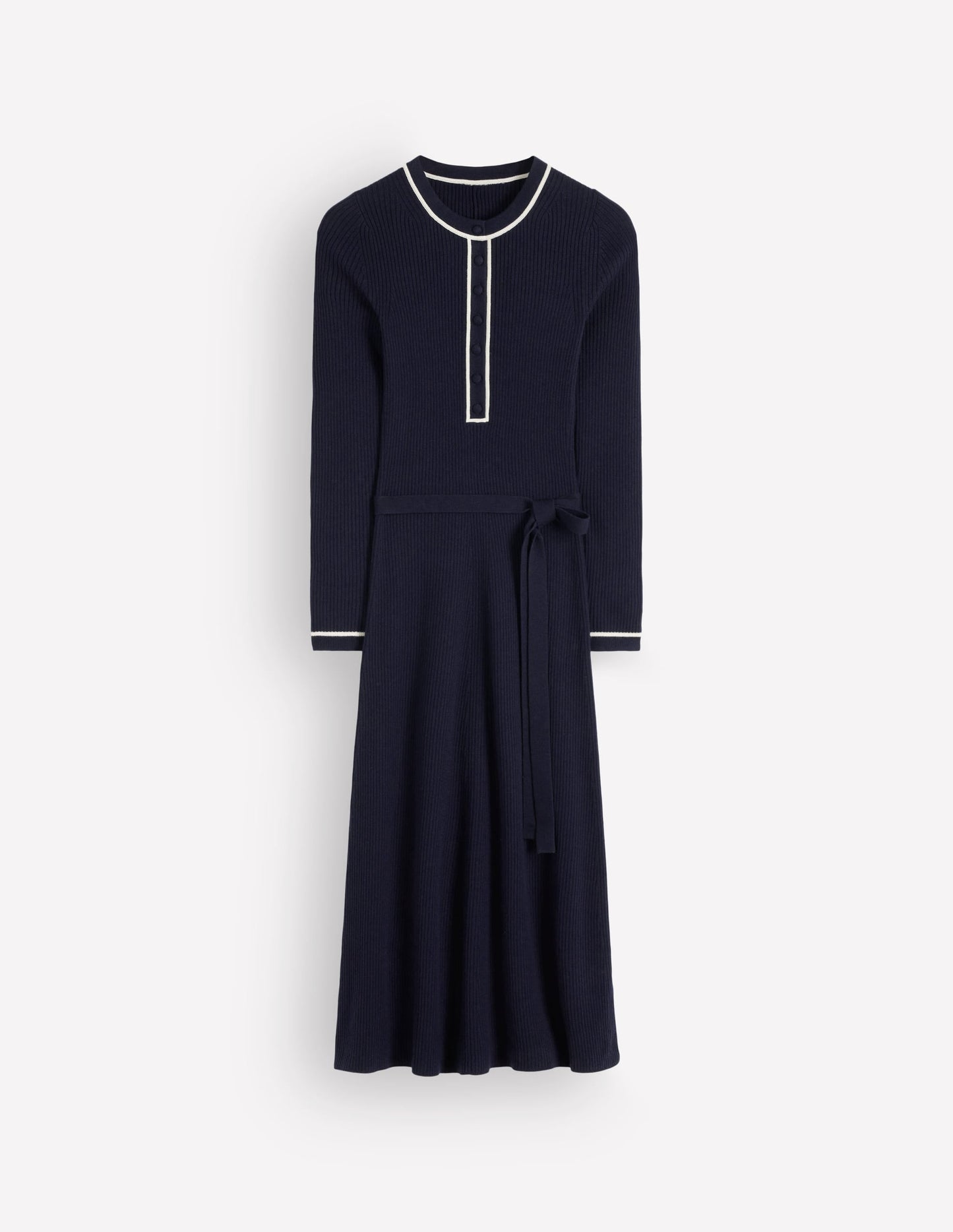 Paula Ribbed Crew Dress-Navy, Warm Ivory