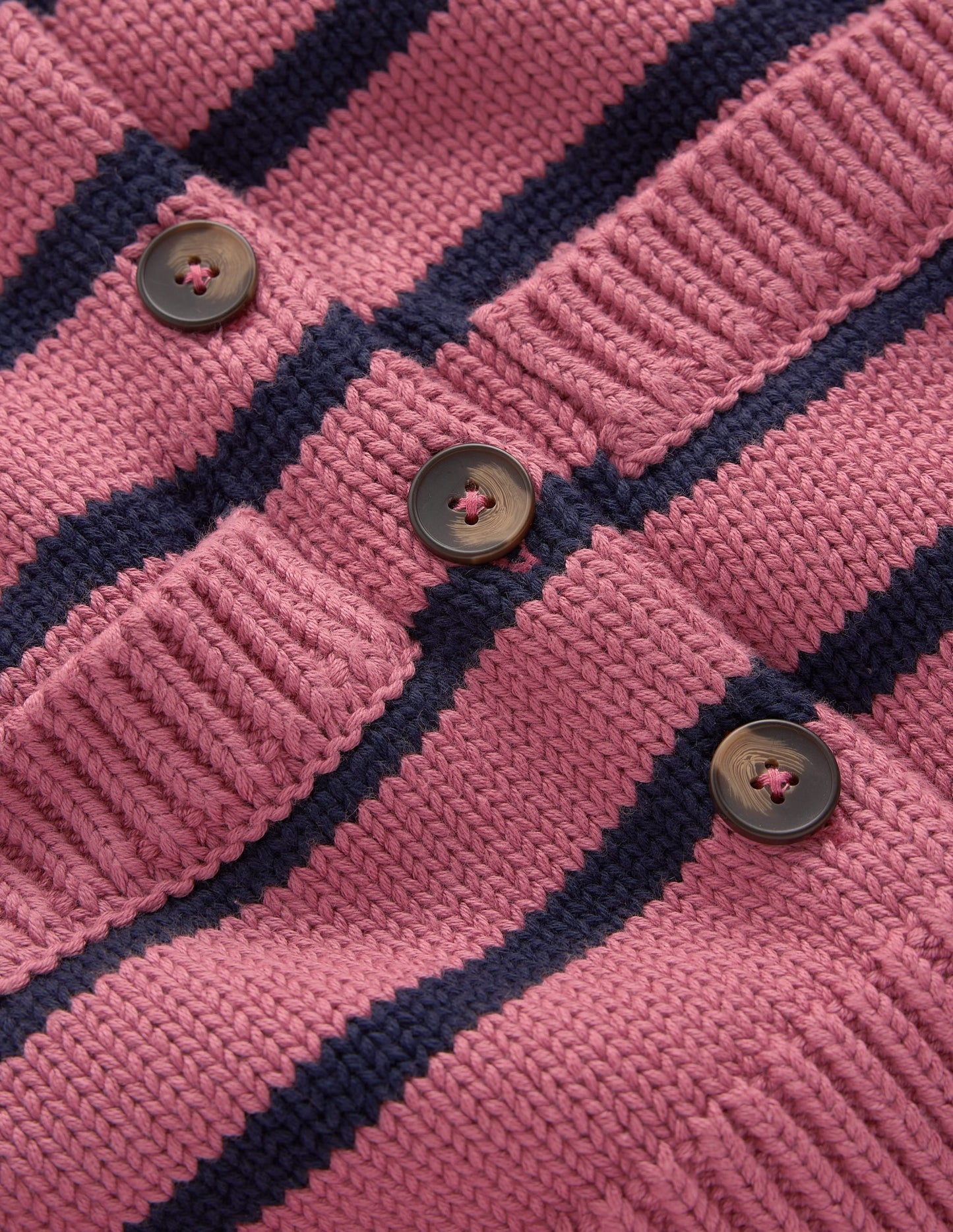 Lucy Chunky Cotton Cardigan-Pink Heather, Navy Stripe