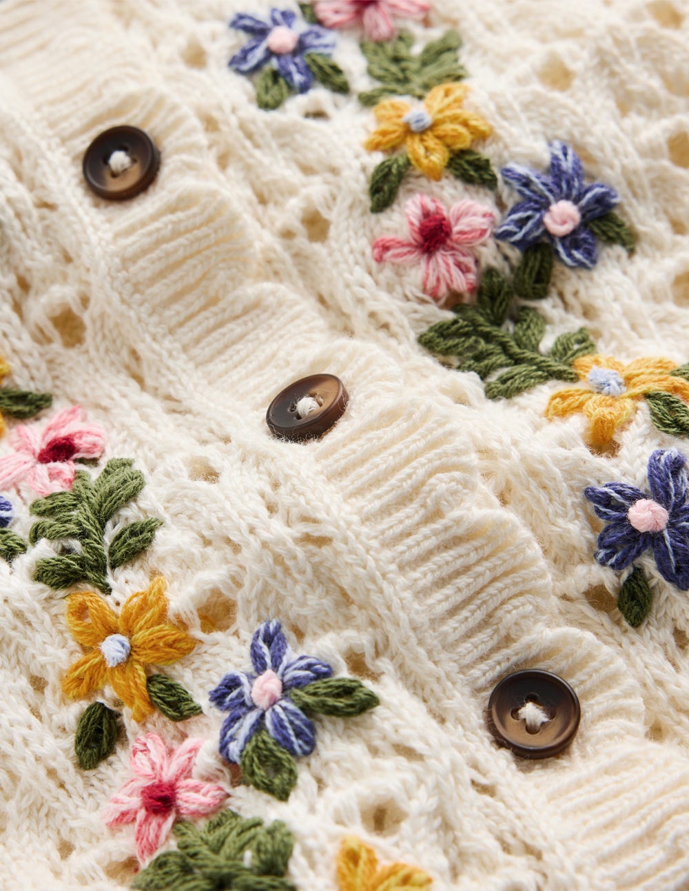 Embroidered Pointelle Cardigan-Ivory Embroidered