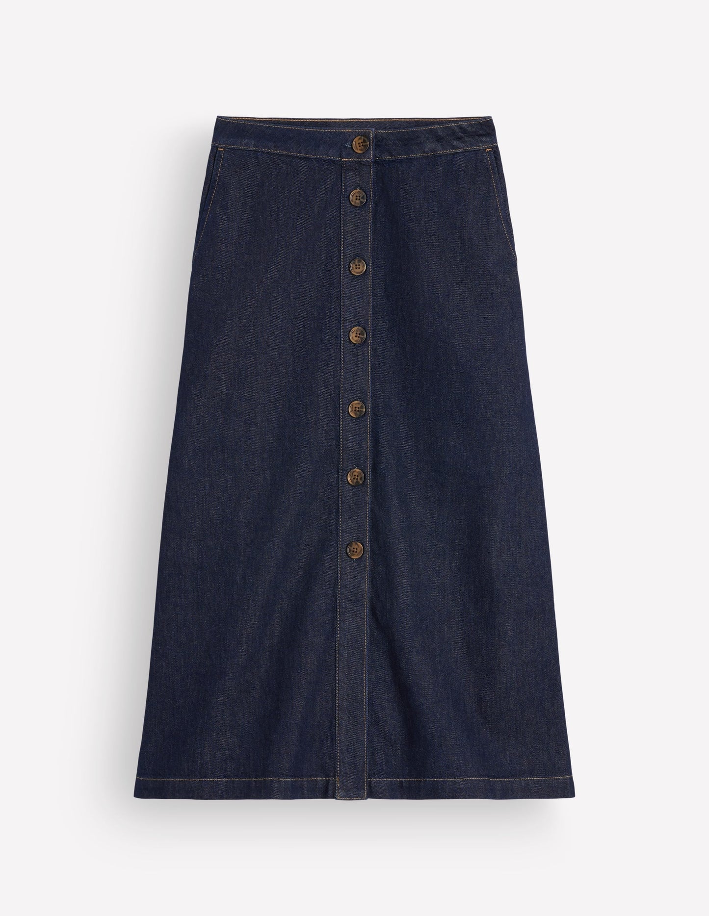 Val Button Denim Midi Skirt-Indigo