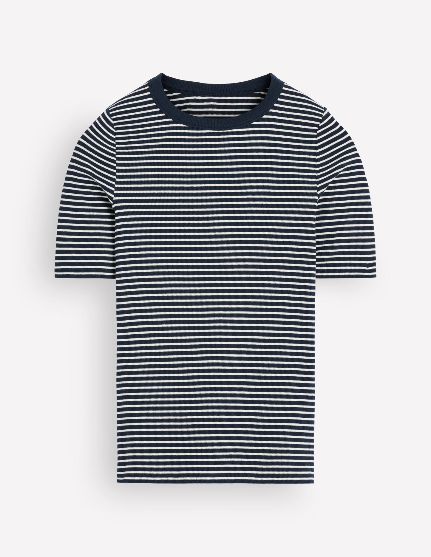 Ribbed Cotton T-Shirt-Ivory and Navy Stripe
