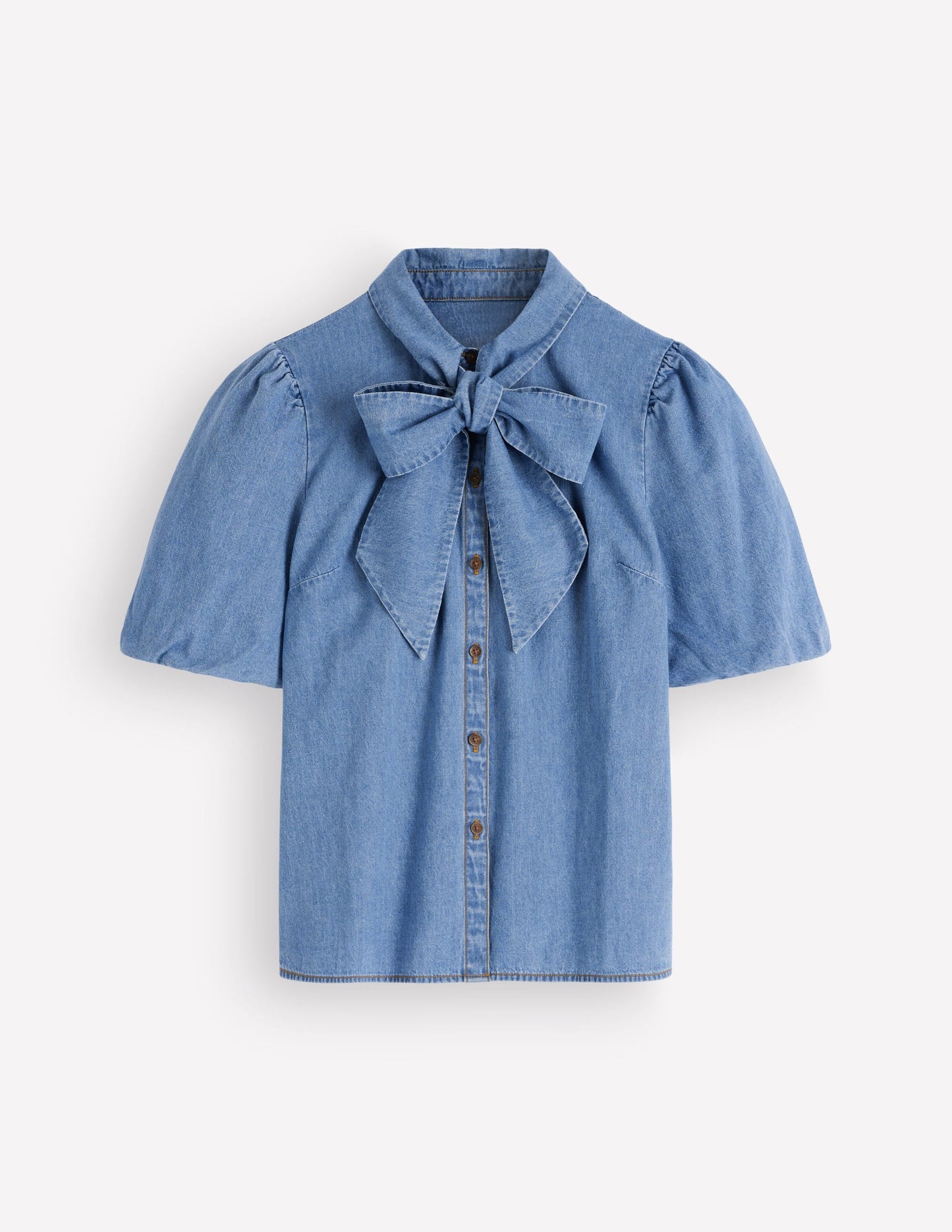 Tie Neck Denim Top-Light Vintage