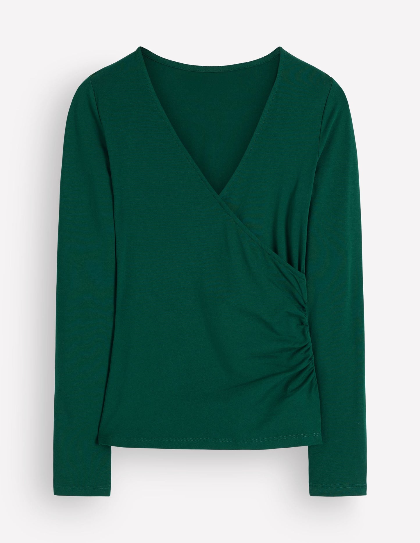 Ruched Long Sleeve Wrap Top-Emerald Night