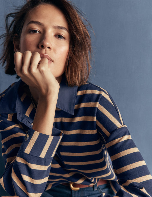 Polo Collar Mariner-Navy and Camel Stripe