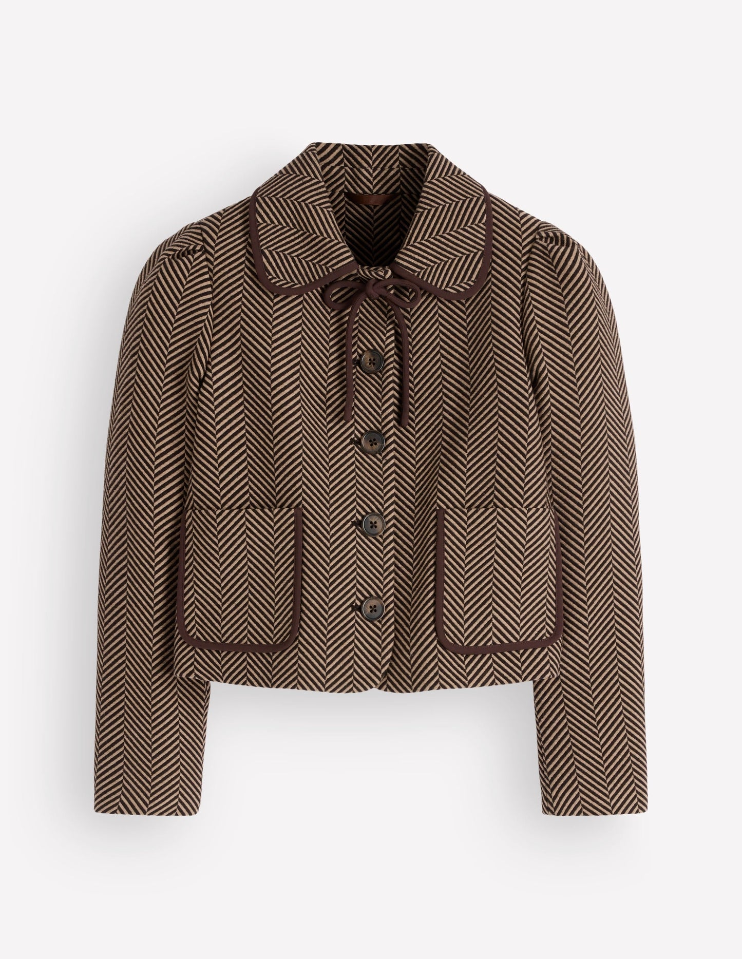 Branscombe Wool Bow Jacket-Brown Herringbone