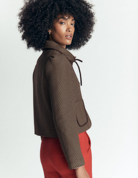 Branscombe Wool Bow Jacket-Brown Herringbone