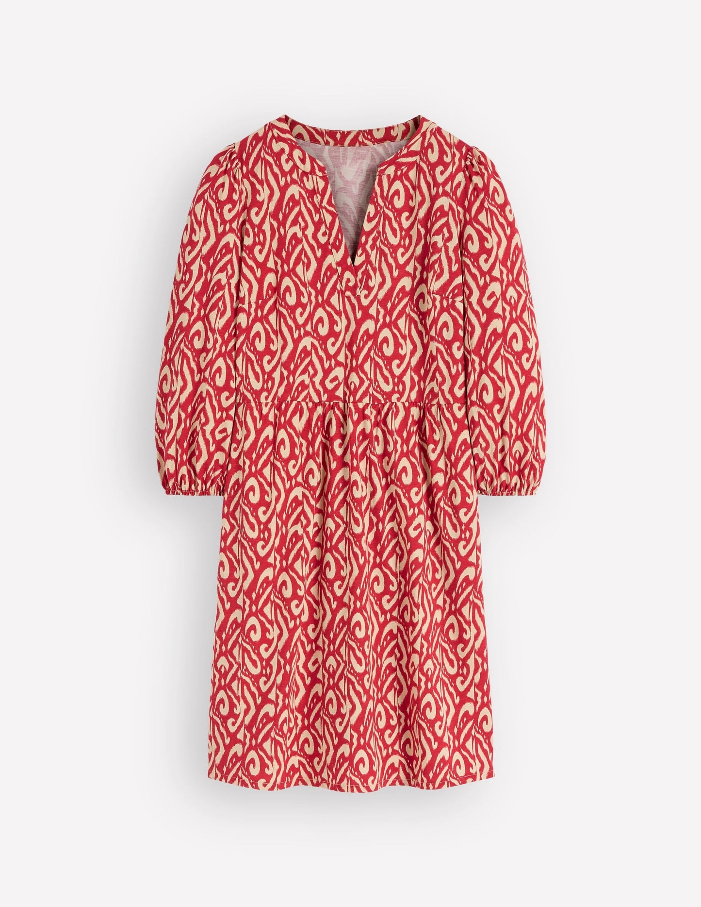 Cathy Notch Neck Jersey Dress-Merida Red, Ikat
