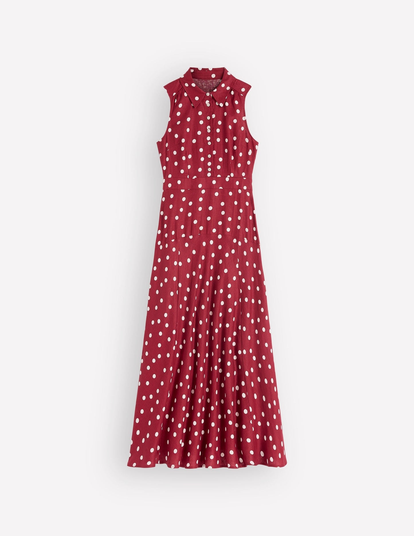 Erma Drop Waist Linen Dress-Red Painted Dot Spaced