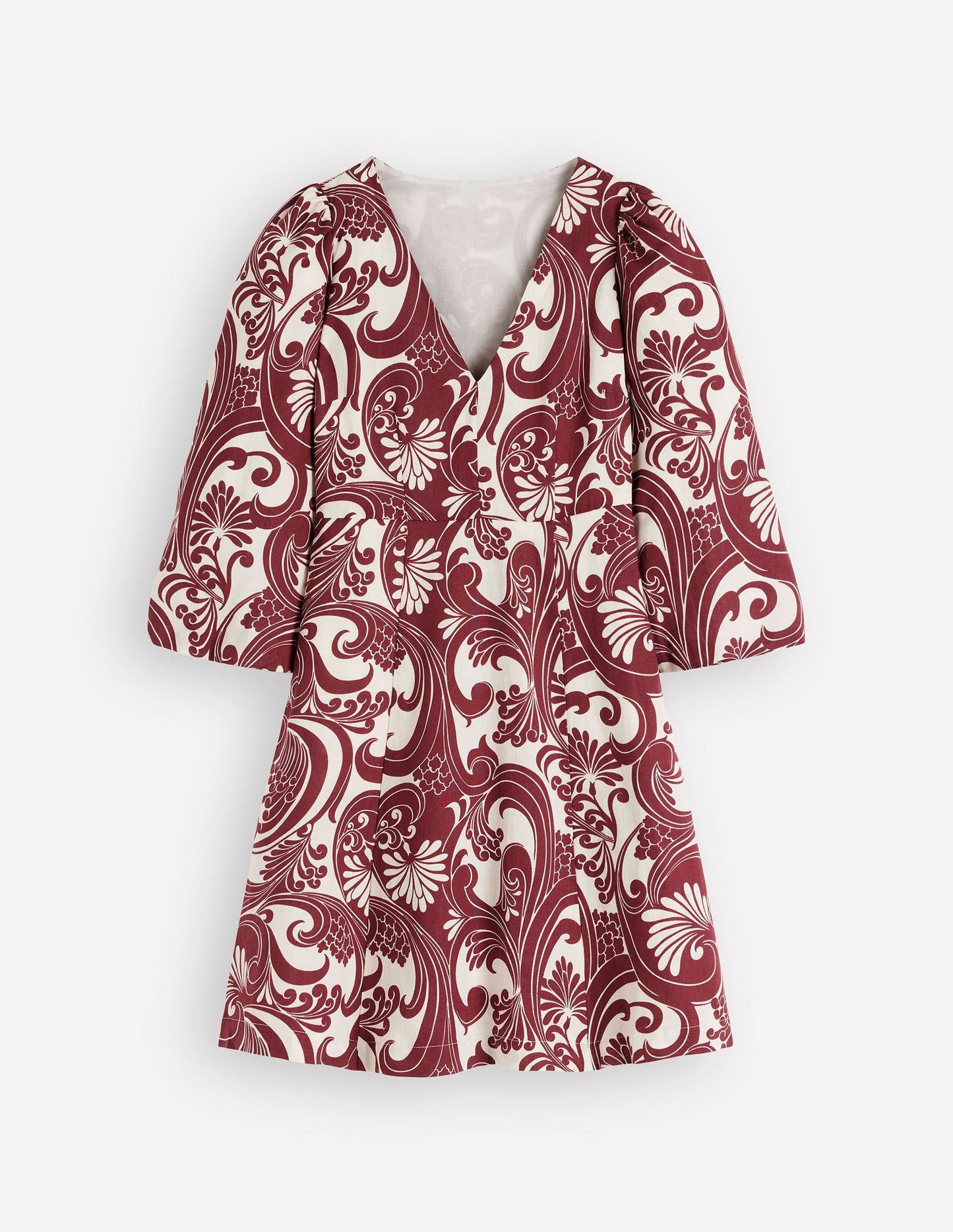 Marla Linen Blend Short Dress-Brown, Foliage Whirl