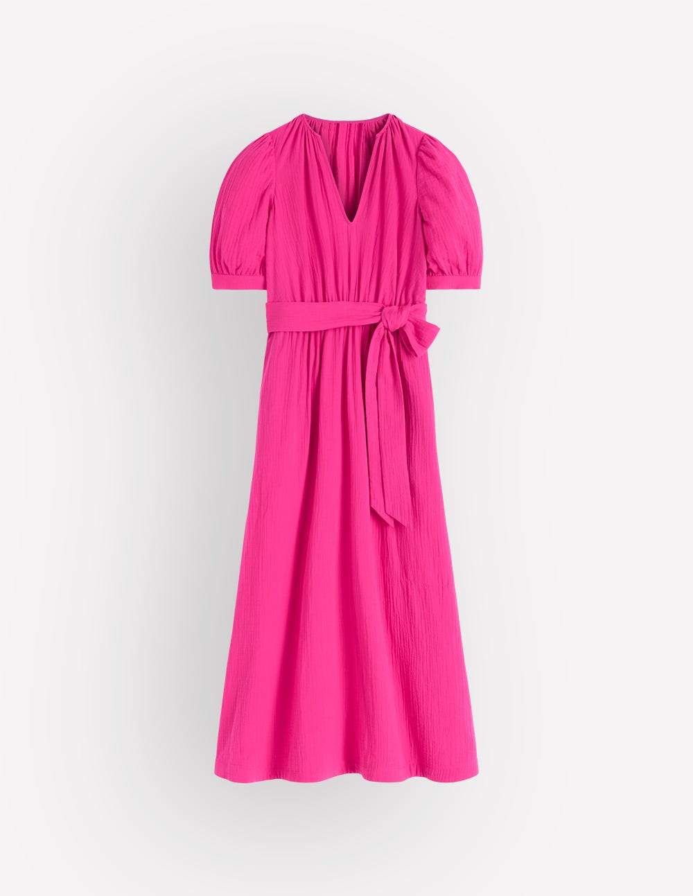 Double Cloth Puff Sleeve Dress-Bright Pink