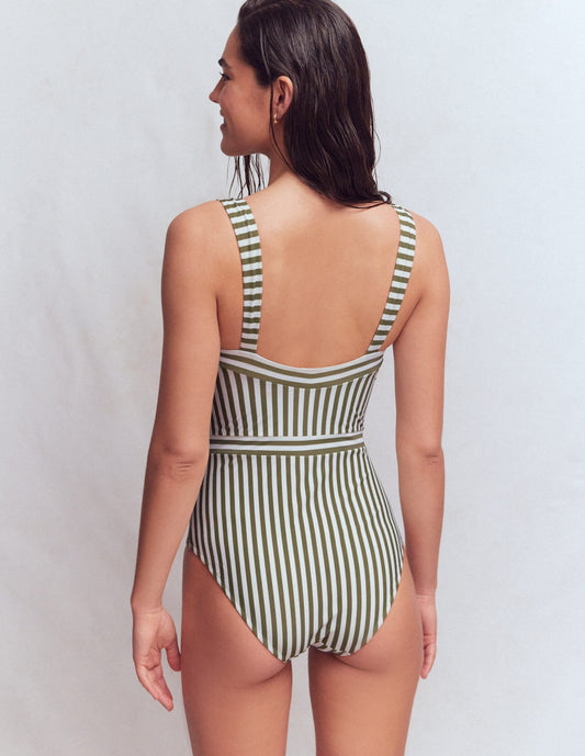 Clean Sweetheart Swimsuit-Olive Ivory Stripe