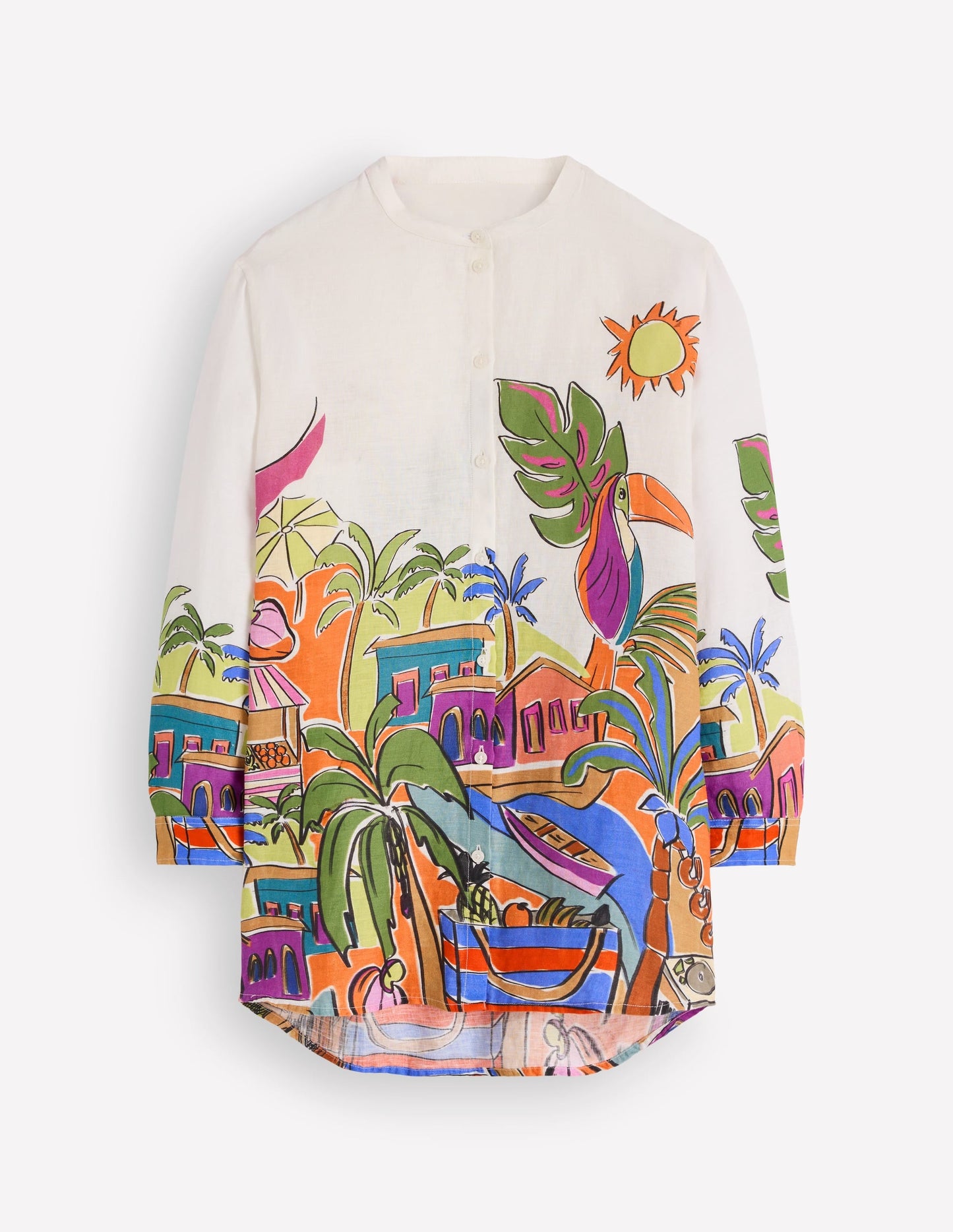Longline Linen Shirt-Multi, Tropical Village