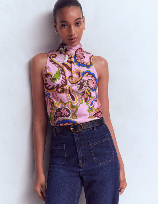 Satin Halterneck Top-Multi, Paisley Frenzy