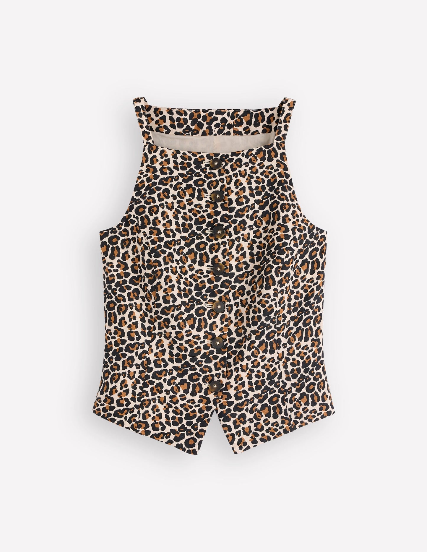 Square Neck Linen Waistcoat-Leopard Print