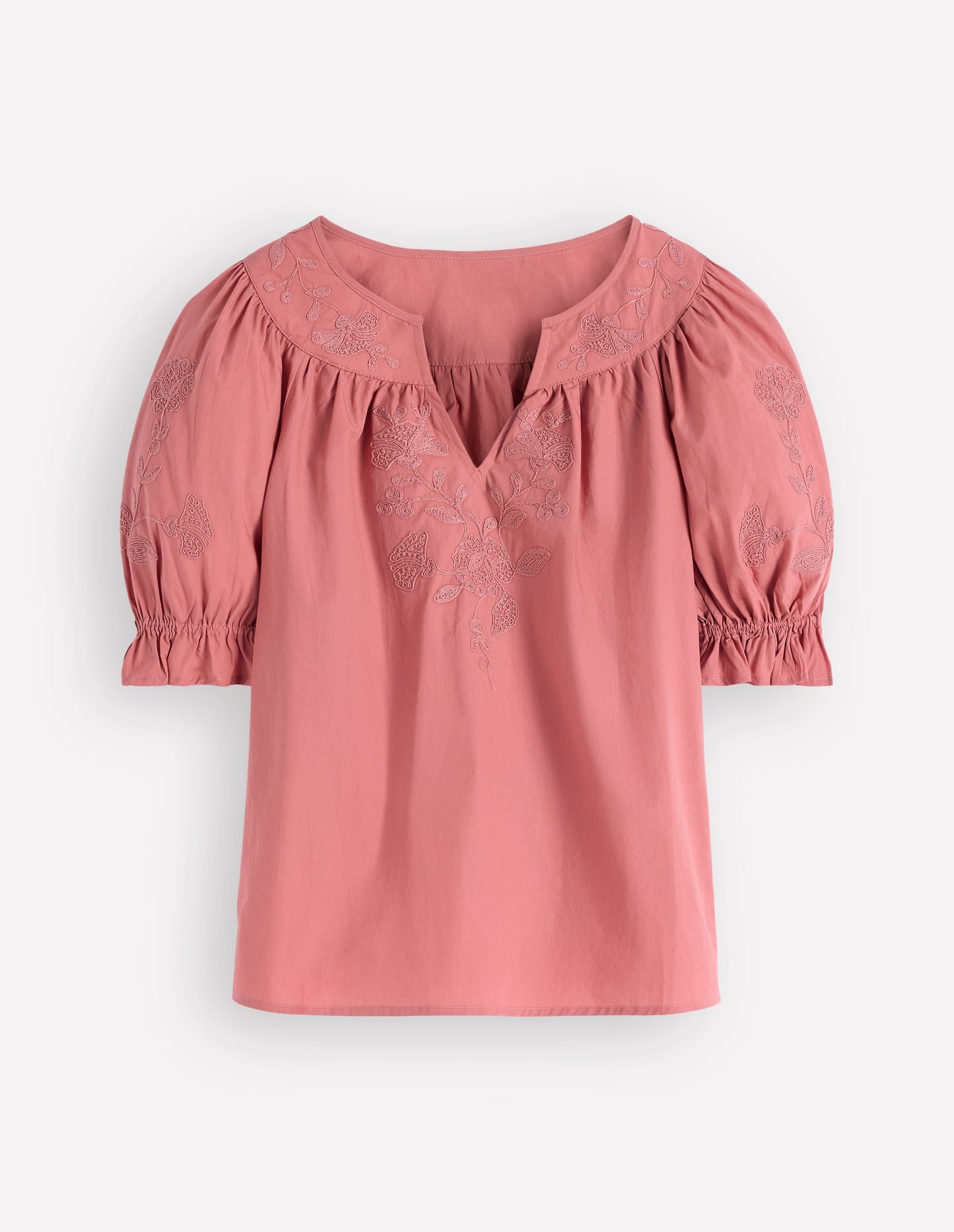 Cotton Embroidered Yoke Top-Vintage Rose Embroidered