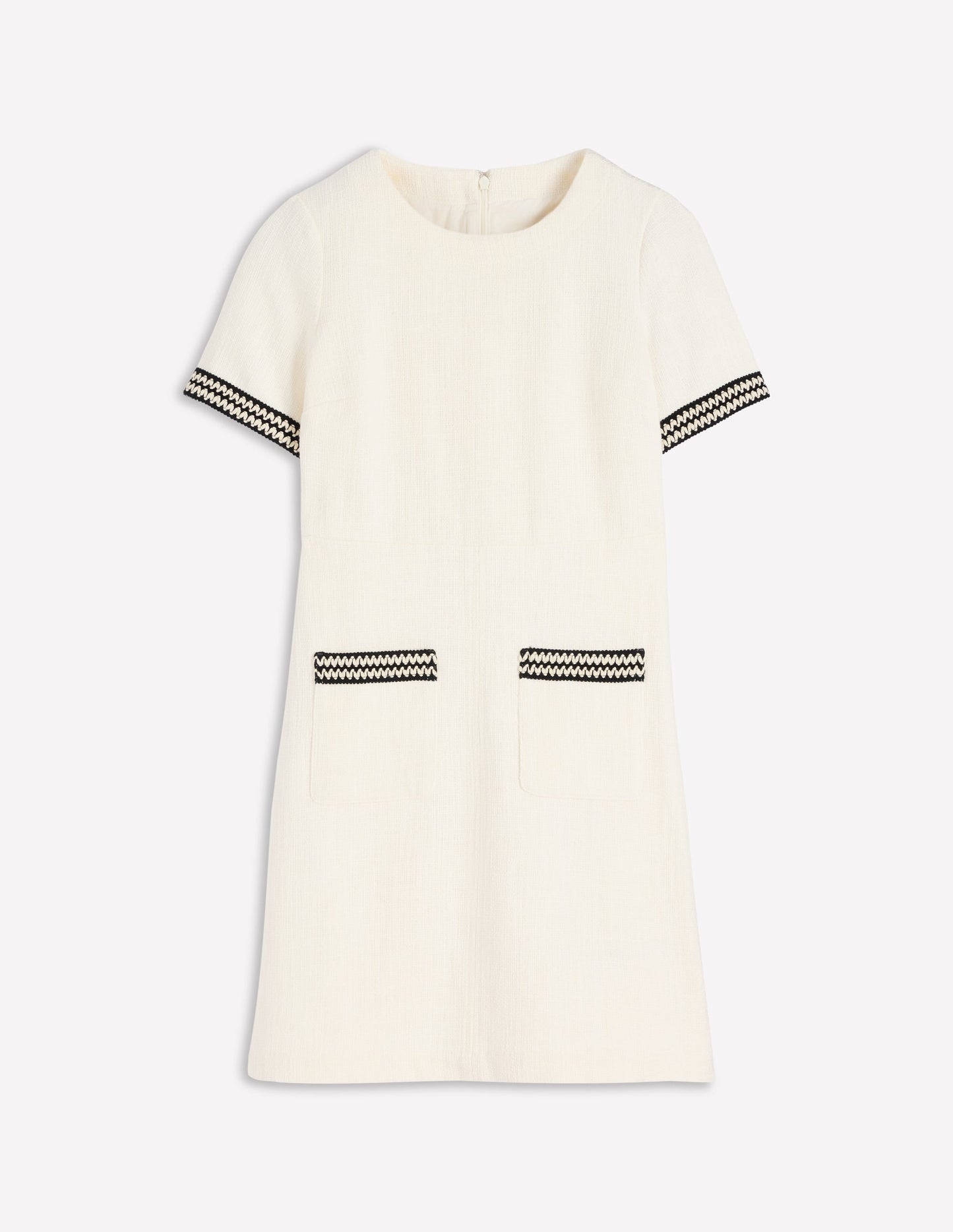 A-Line Trim Short Dress-Ivory