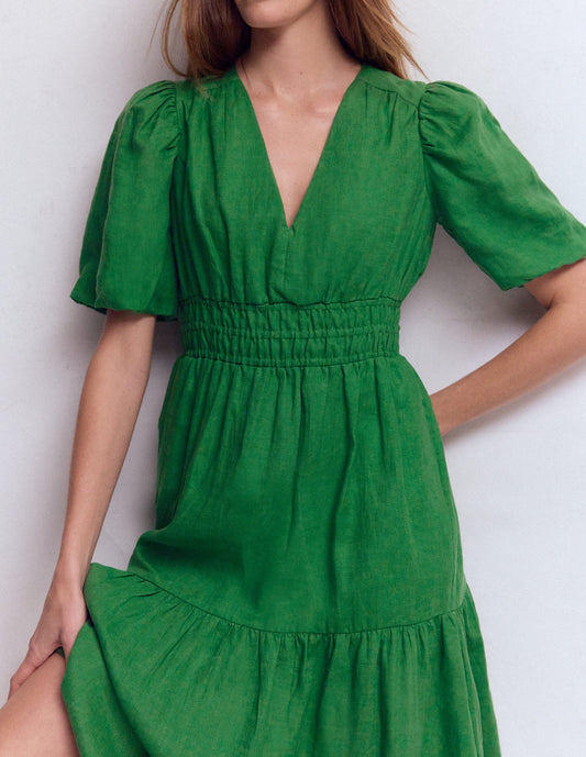 Irene Linen Midi Dress-Highland Green